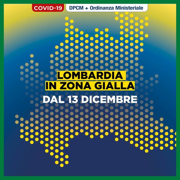 Lombardia: zona gialla dal 13 dicembre