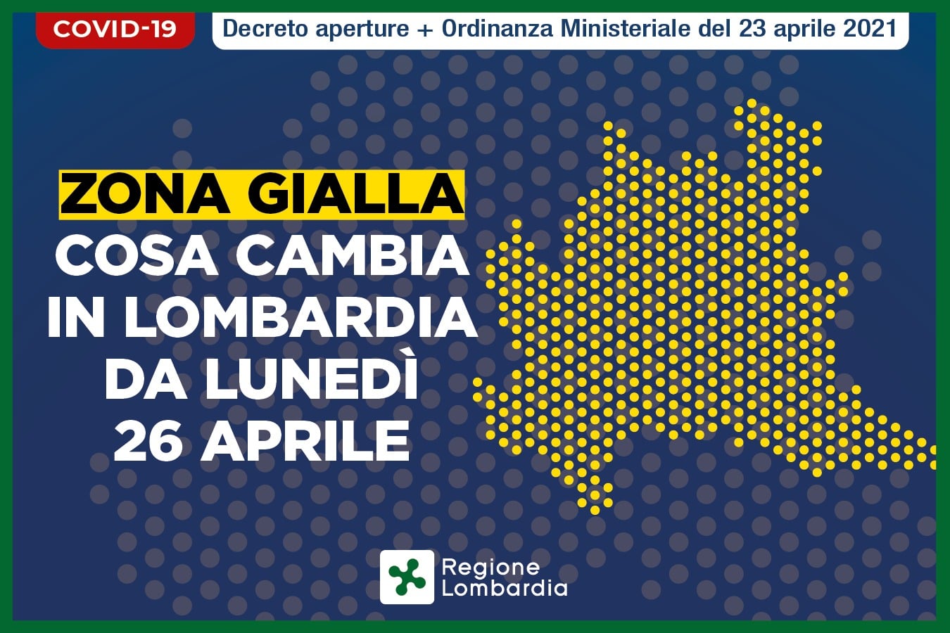 Lombardia in zona gialla da lunedi' 26 aprile