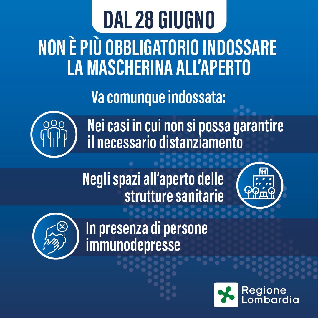 Decadenza obbligo di mascherine all'aperto